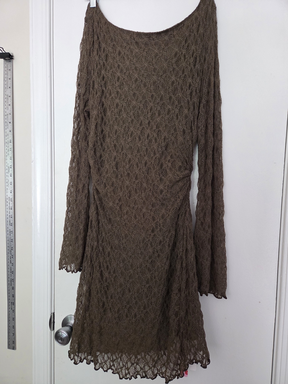 NWT Cider Brown Lace Cowl Back Ruched Mini Dress M